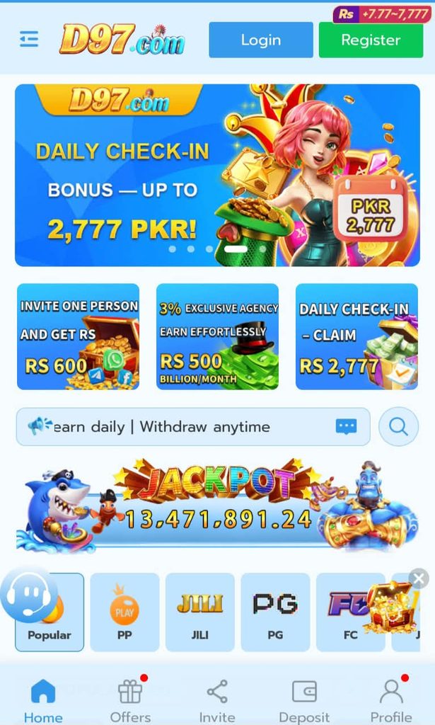 D997 Game mobile gaming platform with casino-style games and easy navigation.